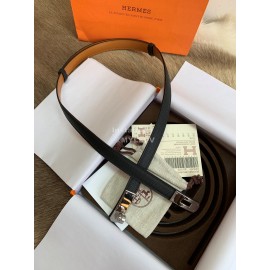 Hermes Fashion Calf Leather Silver Buckle 18mm Kelly Belt Black