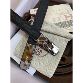 Hermes Fashion Calf Leather Silver Buckle 18mm Kelly Belt Black