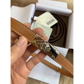 Hermes Fashion Calf Leather Silver Buckle 18mm Kelly Belt Brown