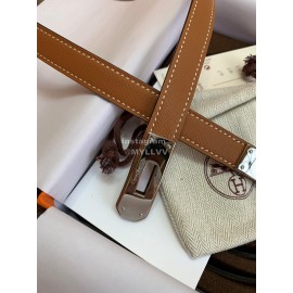 Hermes Fashion Calf Leather Silver Buckle 18mm Kelly Belt Brown