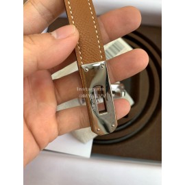 Hermes Fashion Calf Leather Silver Buckle 18mm Kelly Belt Brown