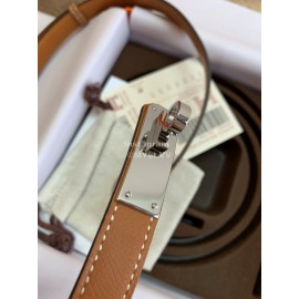 Hermes Fashion Calf Leather Silver Buckle 18mm Kelly Belt Brown