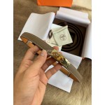 Hermes Fashion Calf Leather Gold Buckle 18mm Kelly Belt Coffee