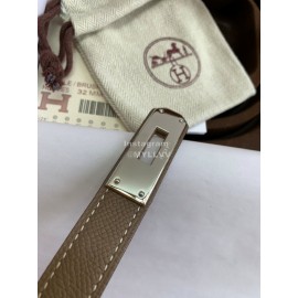 Hermes Fashion Calf Leather Silver Buckle 18mm Kelly Belt Coffee