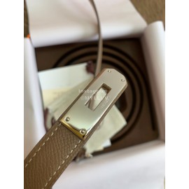 Hermes Fashion Calf Leather Silver Buckle 18mm Kelly Belt Coffee