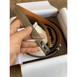 Hermes Fashion Calf Leather Silver Buckle 18mm Kelly Belt Coffee