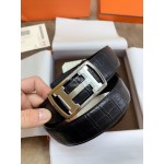 Hermes Black Calf Leather Silver Automatic Buckle 35mm Belt For Men