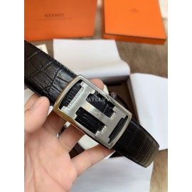 Hermes Black Calf Leather Silver Automatic Buckle 35mm Belt For Men