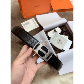 Hermes Black Calf Leather Silver Automatic Buckle 35mm Belt For Men