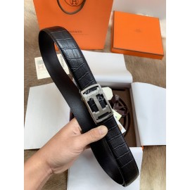 Hermes Black Calf Leather Silver Automatic Buckle 35mm Belt For Men