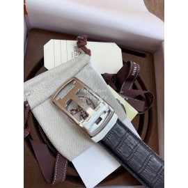 Hermes Black Calf Leather Silver Automatic Buckle 35mm Belt For Men