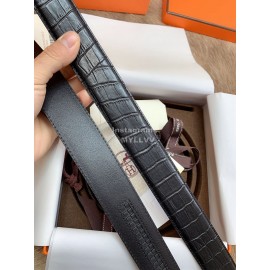 Hermes Black Calf Leather Silver Automatic Buckle 35mm Belt For Men