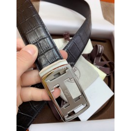 Hermes Black Calf Leather Silver Automatic Buckle 35mm Belt For Men