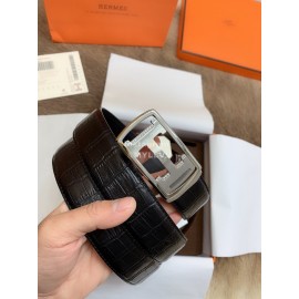 Hermes Black Calf Leather Silver Automatic Buckle 35mm Belt For Men
