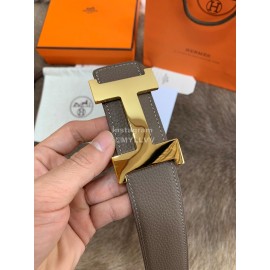 Hermes Litchi Grain Togo Leather Pure Steel Buckle 38mm Belt For Men Coffee