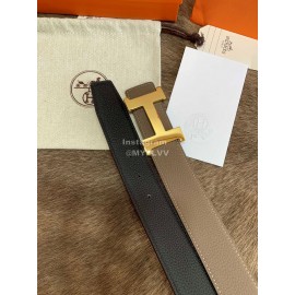 Hermes Litchi Grain Togo Leather Pure Steel Buckle 38mm Belt For Men Coffee