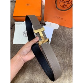 Hermes Litchi Grain Togo Leather Pure Steel Buckle 38mm Belt For Men Coffee