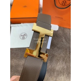 Hermes Litchi Grain Togo Leather Pure Steel Buckle 38mm Belt For Men Coffee