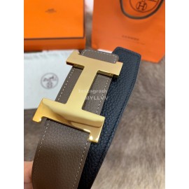 Hermes Litchi Grain Togo Leather Pure Steel Buckle 38mm Belt For Men Coffee