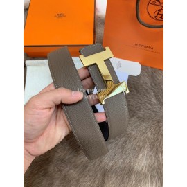 Hermes Litchi Grain Togo Leather Pure Steel Buckle 38mm Belt For Men Coffee