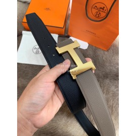 Hermes Litchi Grain Togo Leather Pure Steel Buckle 38mm Belt For Men Coffee