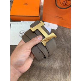 Hermes Litchi Grain Togo Leather Pure Steel Buckle 38mm Belt For Men Coffee