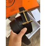 Hermes Palm Grain Cowhide Pure Steel Buckle 38mm Belt For Men Blue