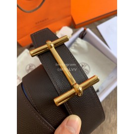 Hermes Palm Grain Cowhide Pure Steel Buckle 38mm Belt For Men Blue