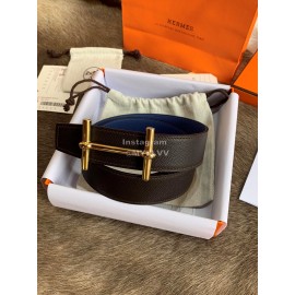 Hermes Palm Grain Cowhide Pure Steel Buckle 38mm Belt For Men Blue