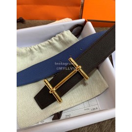 Hermes Palm Grain Cowhide Pure Steel Buckle 38mm Belt For Men Blue