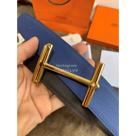 Hermes Palm Grain Cowhide Pure Steel Buckle 38mm Belt For Men Blue