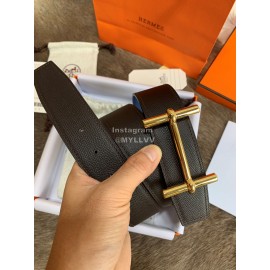 Hermes Palm Grain Cowhide Pure Steel Buckle 38mm Belt For Men Blue