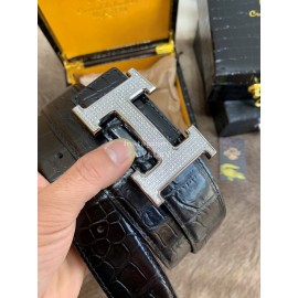 Hermes Black Crocodile Skin Diamond H Buckle 38mm Belt For Men
