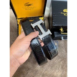 Hermes Black Crocodile Skin Diamond H Buckle 38mm Belt For Men