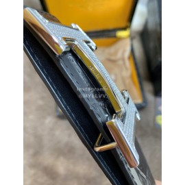 Hermes Black Crocodile Skin Diamond H Buckle 38mm Belt For Men