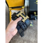 Hermes Crocodile Skin Diamond Gold H Buckle 38mm Belt For Men