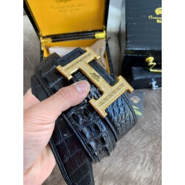 Hermes Crocodile Skin Diamond Gold H Buckle 38mm Belt For Men
