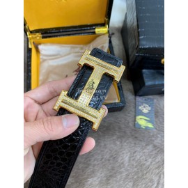 Hermes Crocodile Skin Diamond Gold H Buckle 38mm Belt For Men