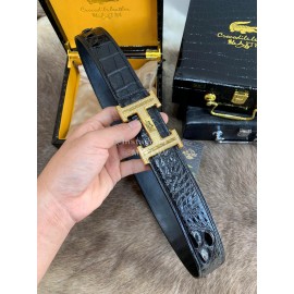 Hermes Crocodile Skin Diamond Gold H Buckle 38mm Belt For Men