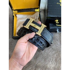 Hermes Crocodile Skin Diamond Gold H Buckle 38mm Belt For Men