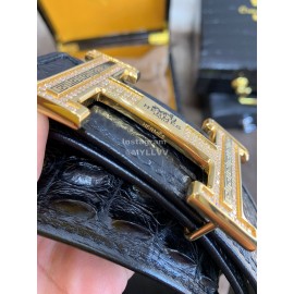 Hermes Crocodile Skin Diamond Gold H Buckle 38mm Belt For Men