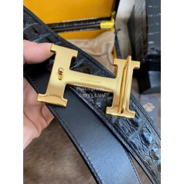 Hermes Crocodile Skin Diamond Gold H Buckle 38mm Belt For Men
