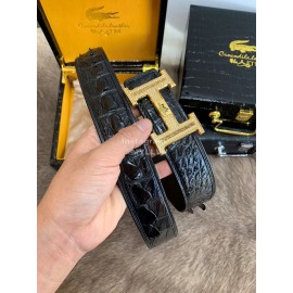 Hermes Crocodile Skin Diamond Gold H Buckle 38mm Belt For Men