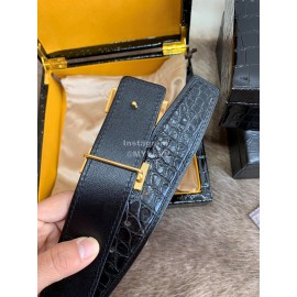 Hermes Black Crocodile Skin Diamond Gold H Buckle 38mm Belt For Men
