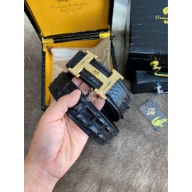 Hermes Black Crocodile Skin Diamond Gold H Buckle 38mm Belt For Men