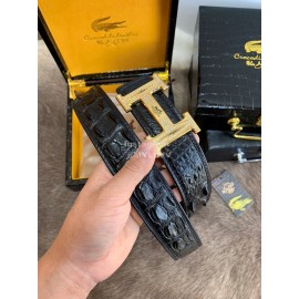 Hermes Black Crocodile Skin Diamond Gold H Buckle 38mm Belt For Men