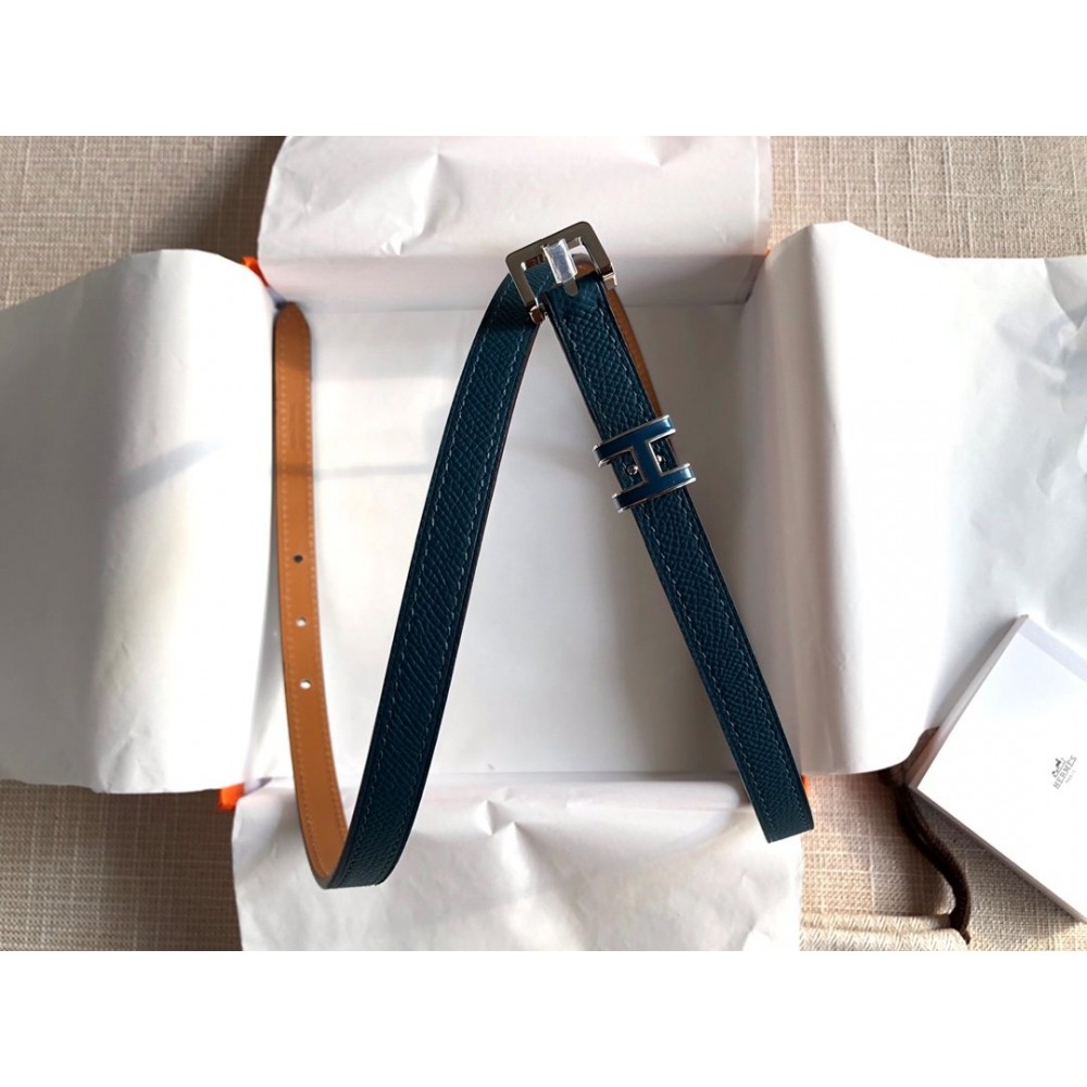 Hermes Calf Leather Gold Plated Steel Pin Buckle 15mm Belt For Women Navy