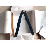 Hermes Calf Leather Gold Plated Steel Pin Buckle 15mm Belt For Women Navy