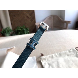 Hermes Calf Leather Gold Plated Steel Pin Buckle 15mm Belt For Women Navy