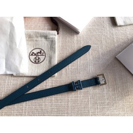 Hermes Calf Leather Gold Plated Steel Pin Buckle 15mm Belt For Women Navy